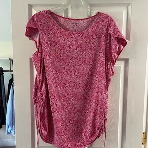 Lands' End Pink Paisley Short Sleeve Side-Ruched Tunic